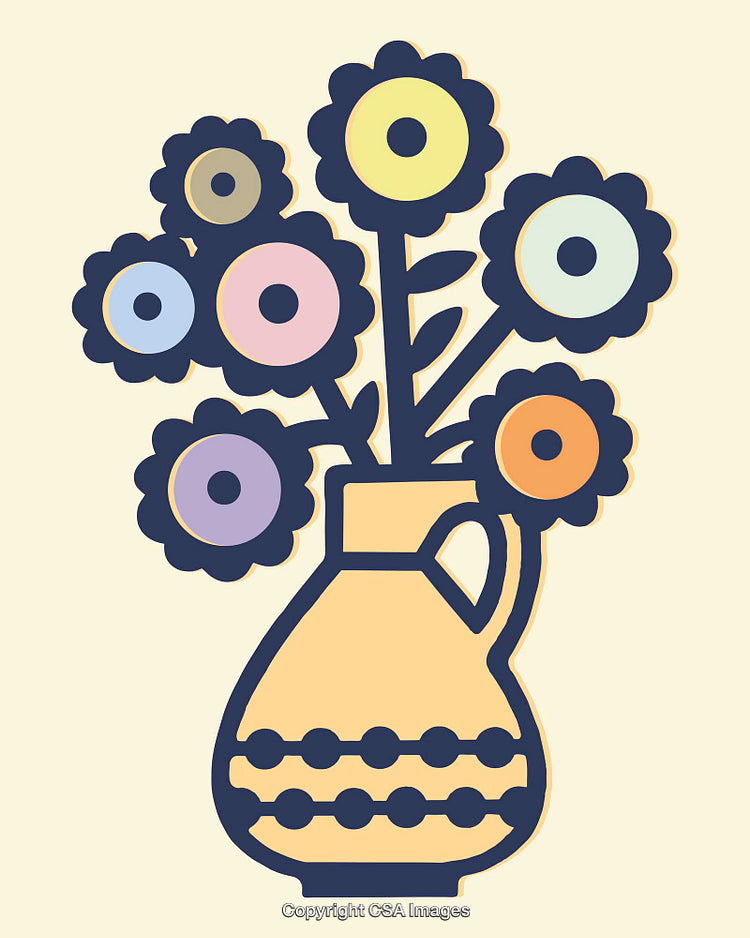Vibrant Colorful Floral Arrangement in Decorative Vase Illustration