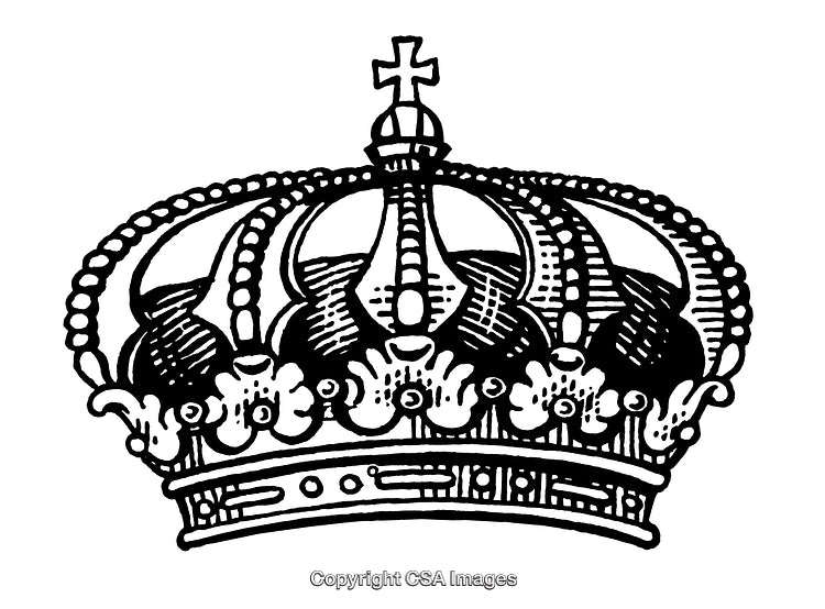 Royal Crown Engraving in Black and White with Intricate Details