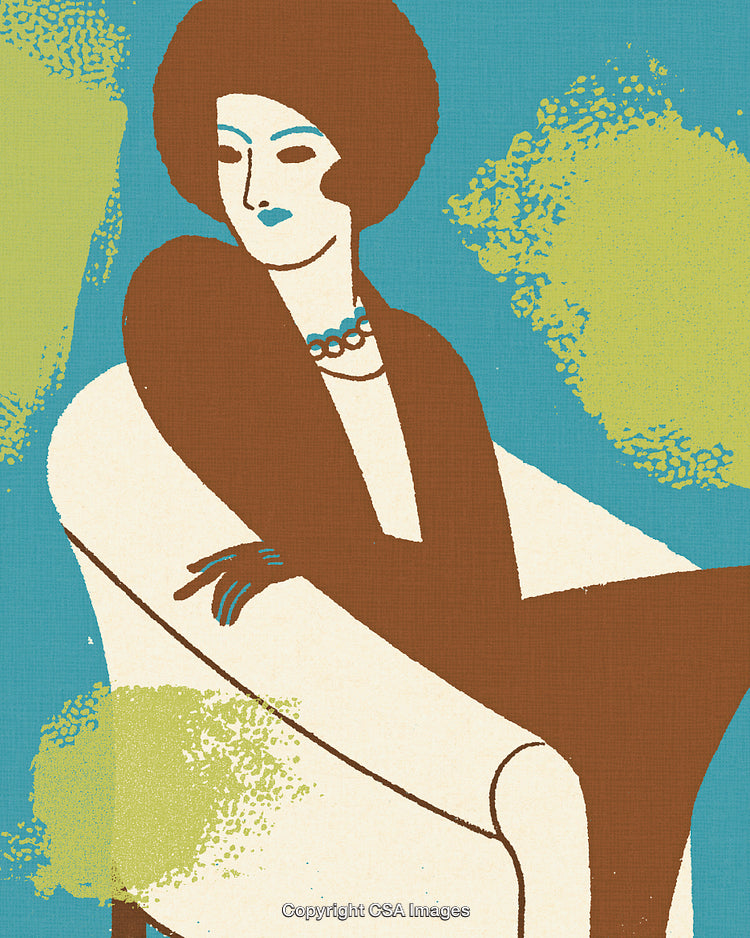 Retro Illustration of Elegant Woman in Bold Colors and Vintage Style Design