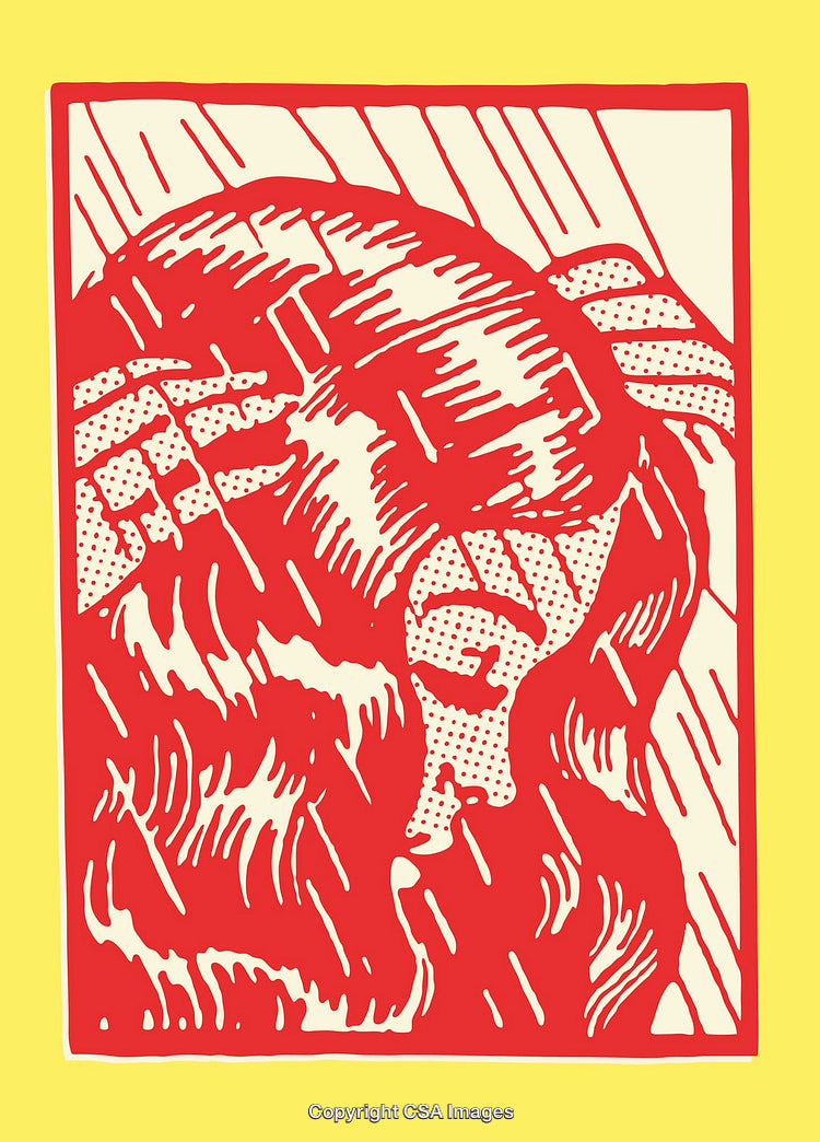 Vivid Illustration of a Woman's Portrait With Bold Red Line Patterns