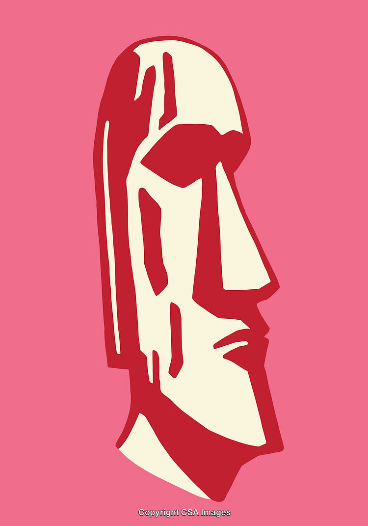 Color Line Art Illustration of Abstract Easter Island Moai Statue