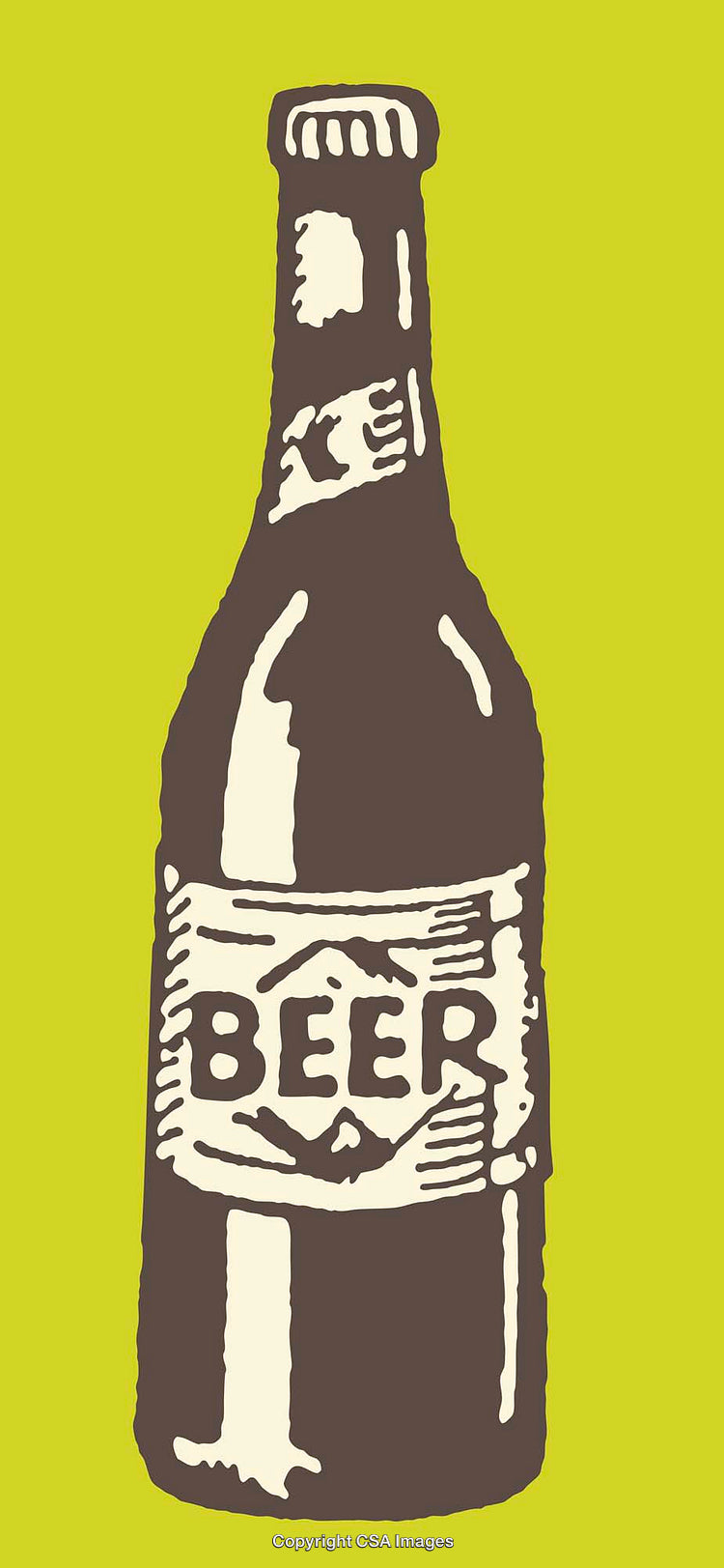 Stylized Line Art Illustration of Beer Bottle on a Bright Green Background