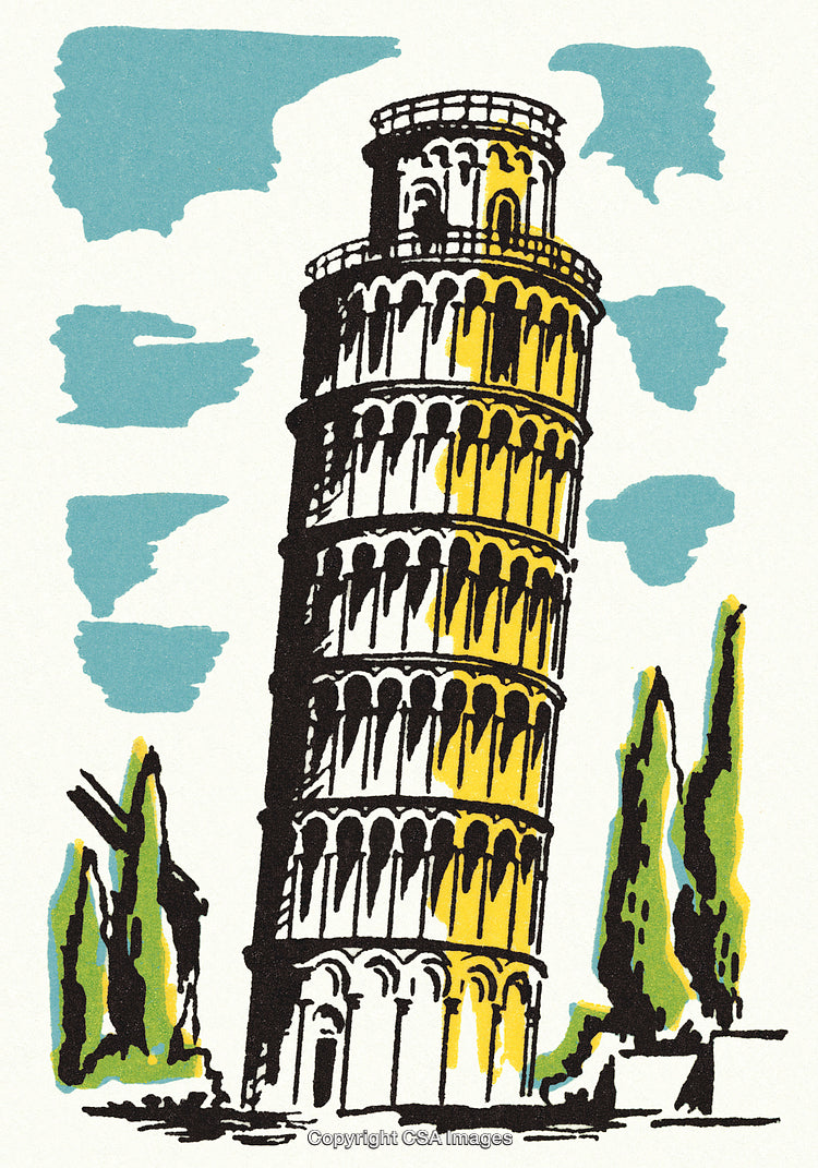 Artistic Illustration of the Leaning Tower of Pisa in Vibrant Colors