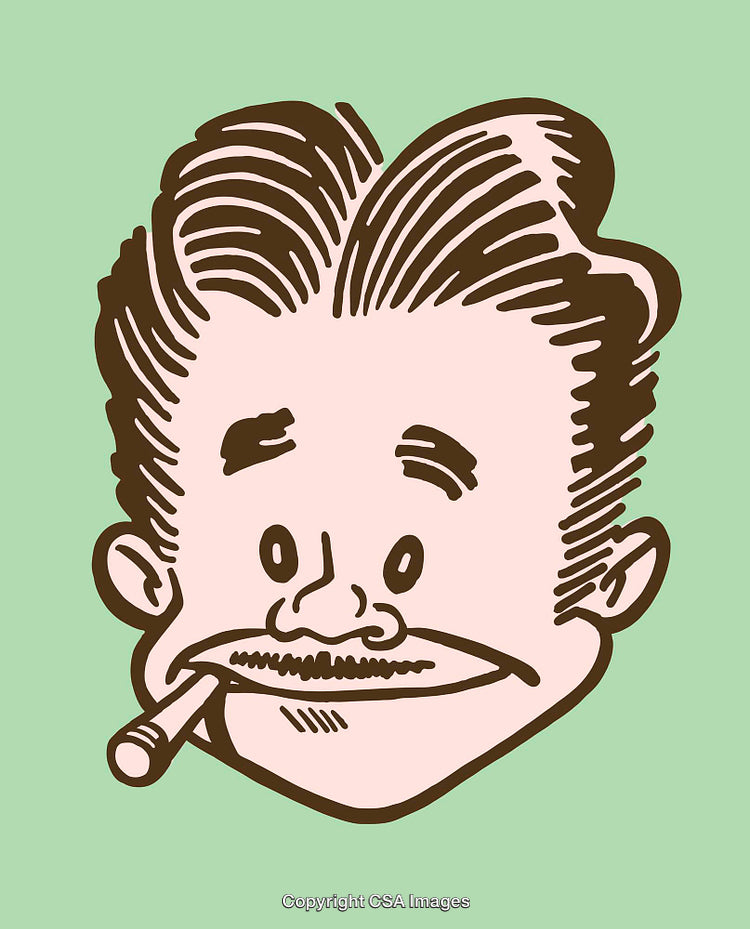 Vintage Line Art Illustration of a Man with a Pipe