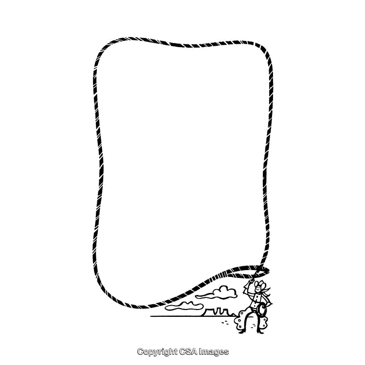 Black and White Western-Themed Rope Border With Cartoon Cowboy Design