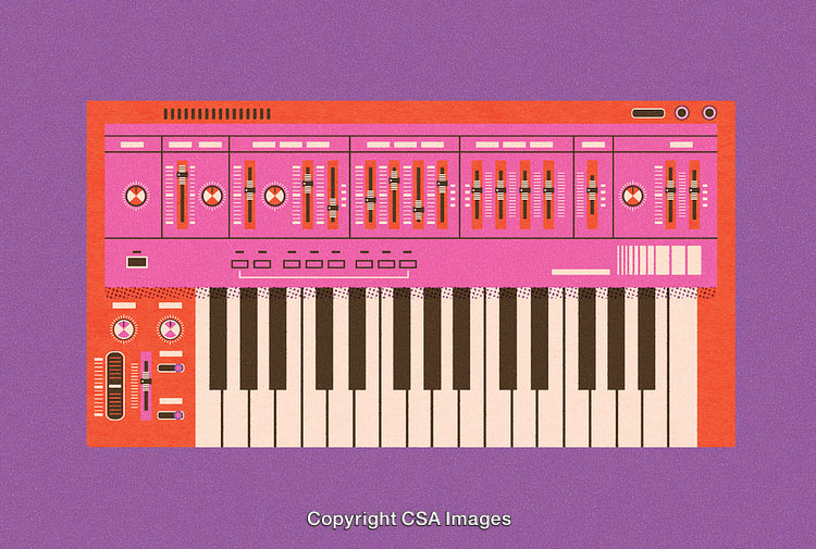 Vibrantly Colored Synthesizer Illustration With Bold Design On Purple Background
