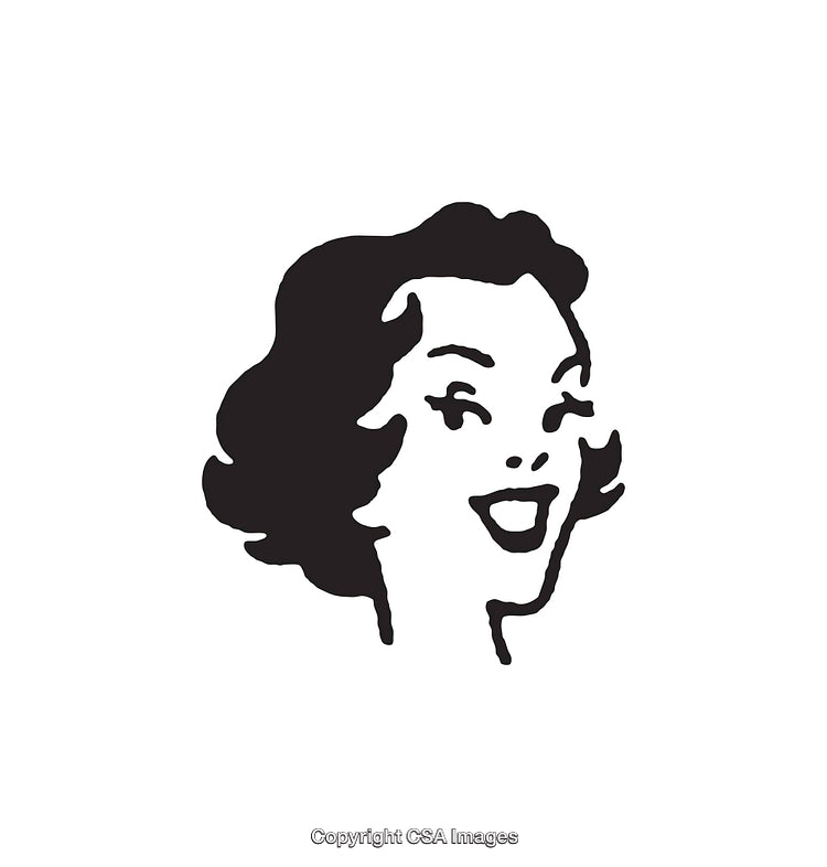 Retro Black and White Pop Art Illustration of a Happy Smiling Woman