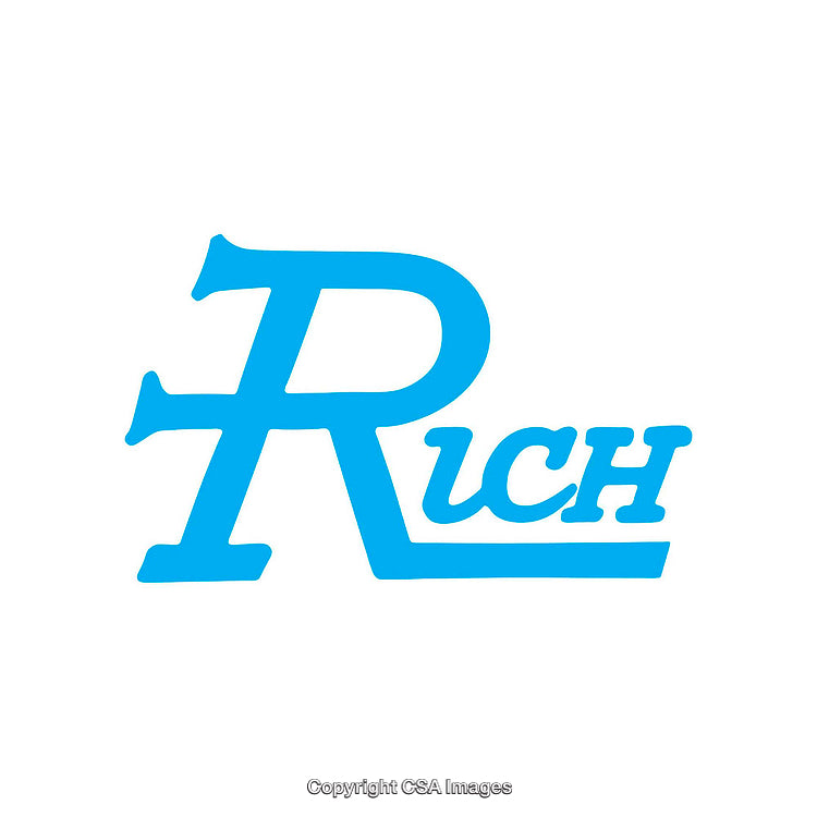 Stylized Minimalistic Typography Art Featuring the Word Rich in Blue Color