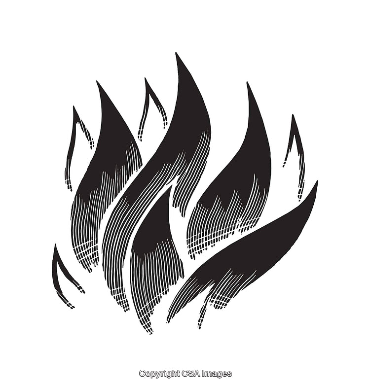 Black and White Line Art Illustration of Stylized Flames