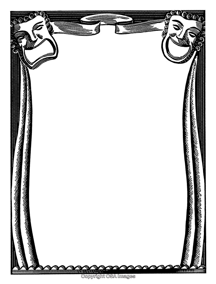 Black and White Theater Themed Frame with Comedy and Tragedy Masks