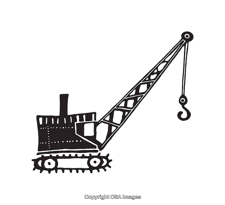 Black and White Illustration of a Construction Crane in Minimalist Style
