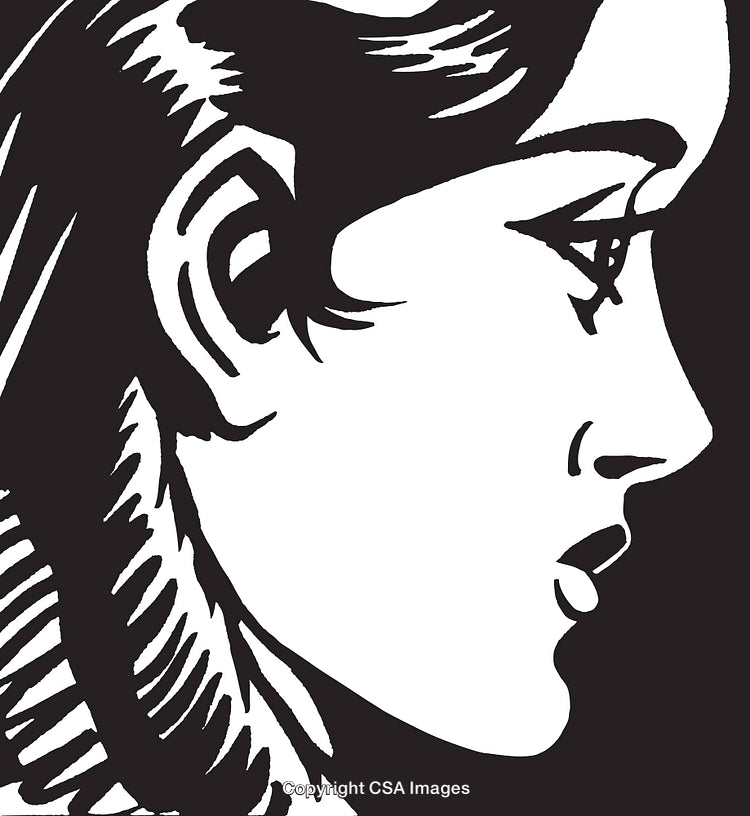 Monochrome Illustration of a Woman in Profile View with Artistic Details