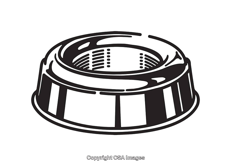 Black and White Line Art of a Pet Food or Water Bowl