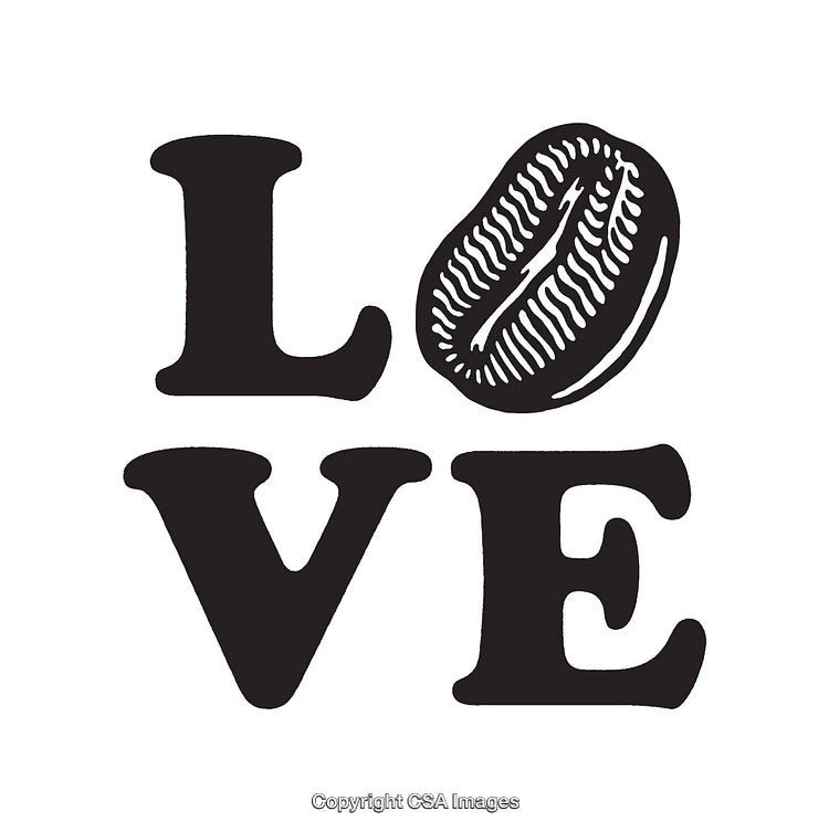 Creative Design Featuring Love Typography and Coffee Bean Art in Black and White
