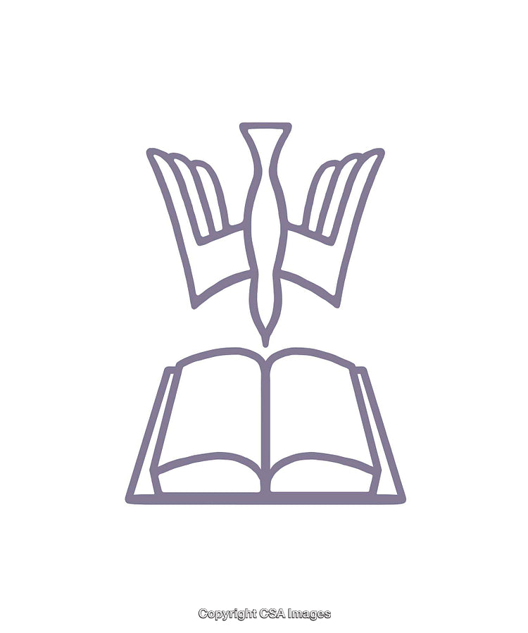 Stylized Icon Depicting an Open Book with a Symbolic Dove Above