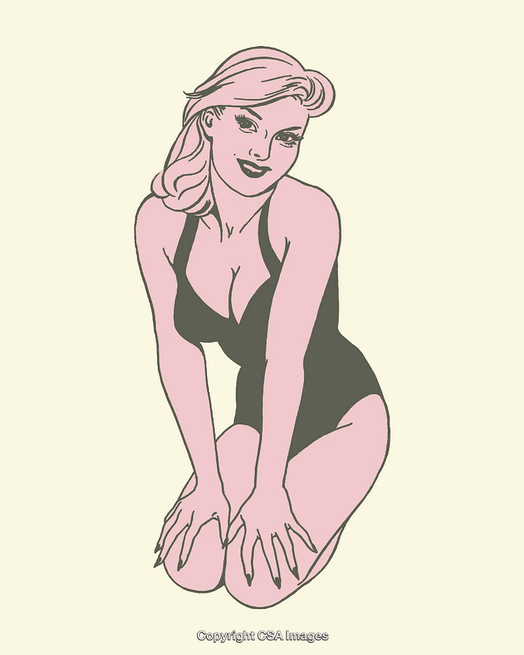 Vintage Style Illustration of a Woman Posing in Swimwear