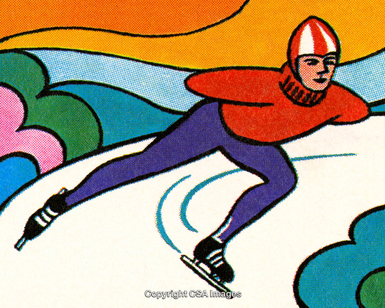 Colorful Illustration of Ice Skater on a Scenic Winter Day