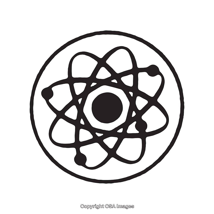 Abstract Black and White Atomic Circle Line Art on White Background