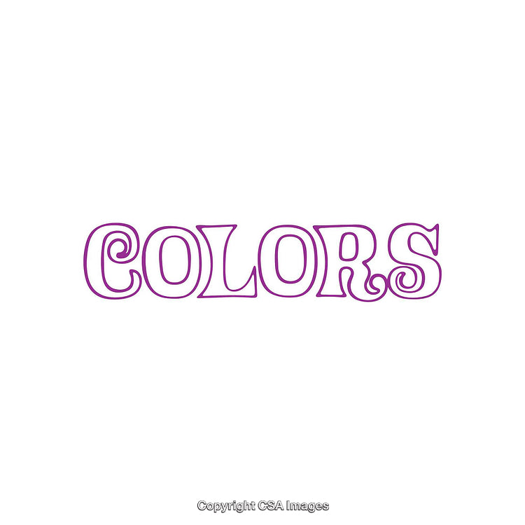 Purple Lettering Displaying the Word Colors on a White Background