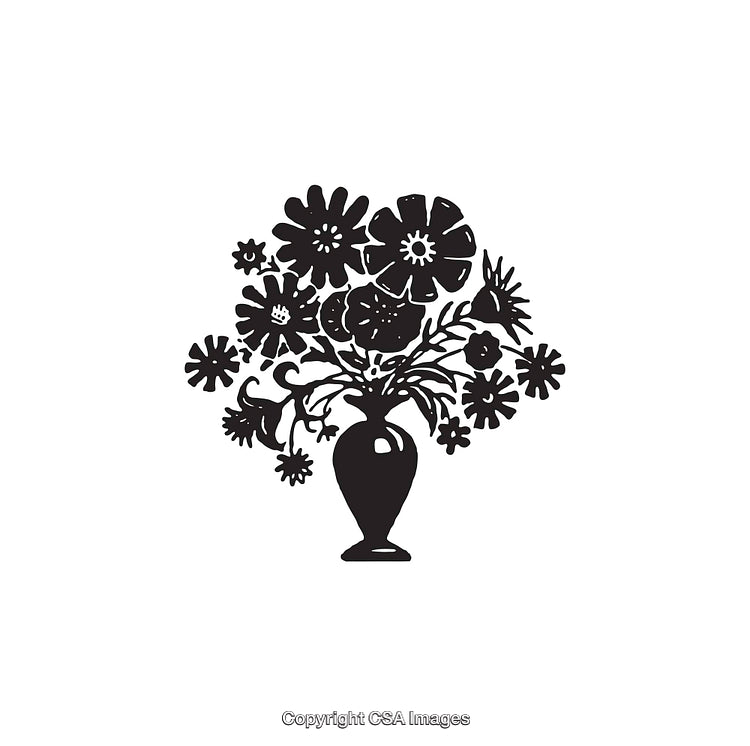 Black and White Floral Line Art Vase Illustration