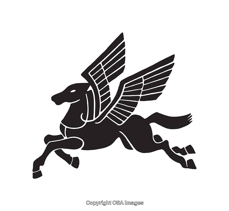 Black And White Pegasus Illustration with Wings Spread in Dynamic Motion