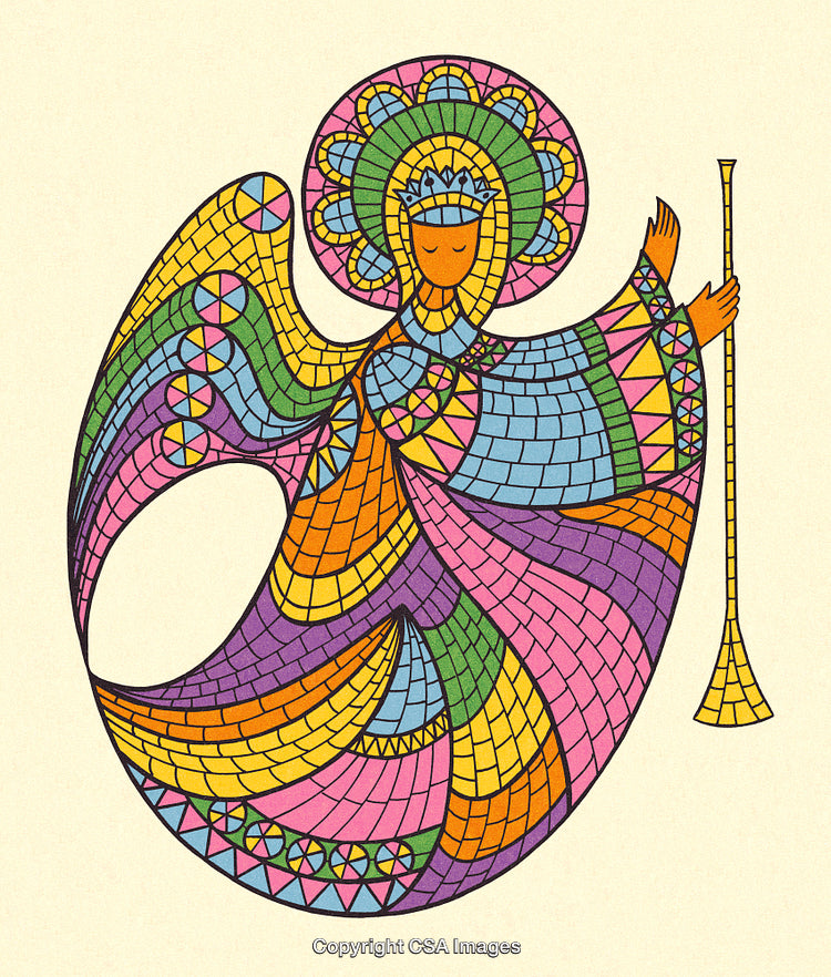 Colorful Stained Glass Style Angel Artwork with Trumpet