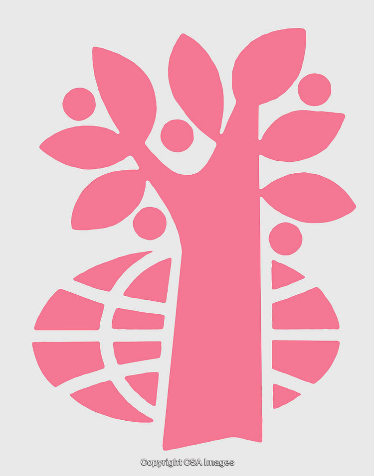 Abstract Pink Tree with Leaves and Globe Design on Light Background