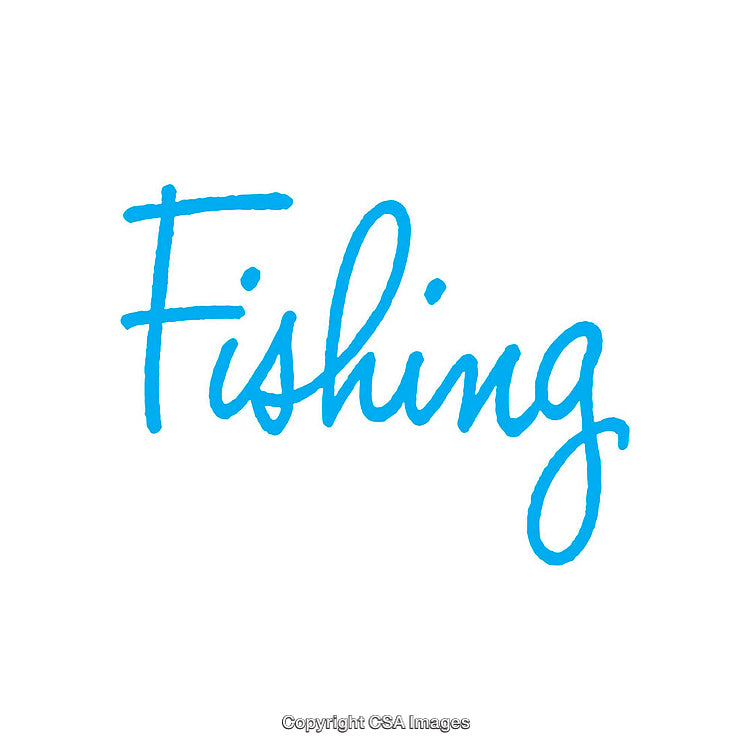 Blue Script Text Depicting the Word 'Fishing' on White Background