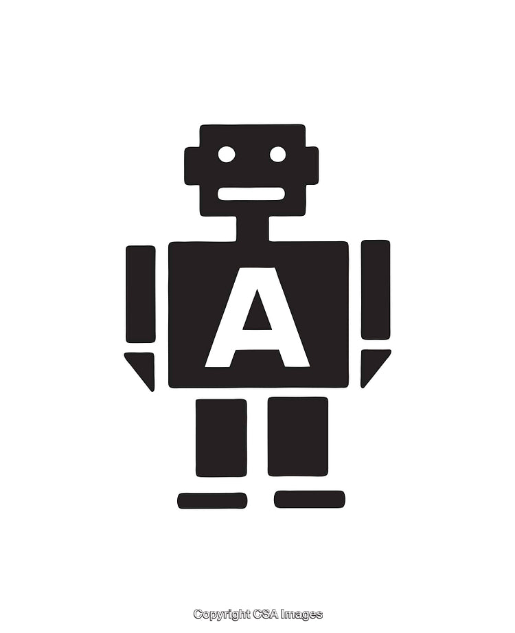 Minimalist Black and White Robot Illustration With Letter A Design