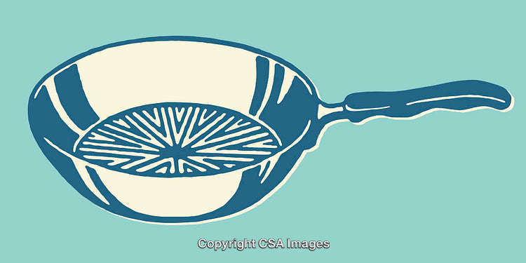 Stylized Blue and Beige Pan Illustration on a Minimalist Background