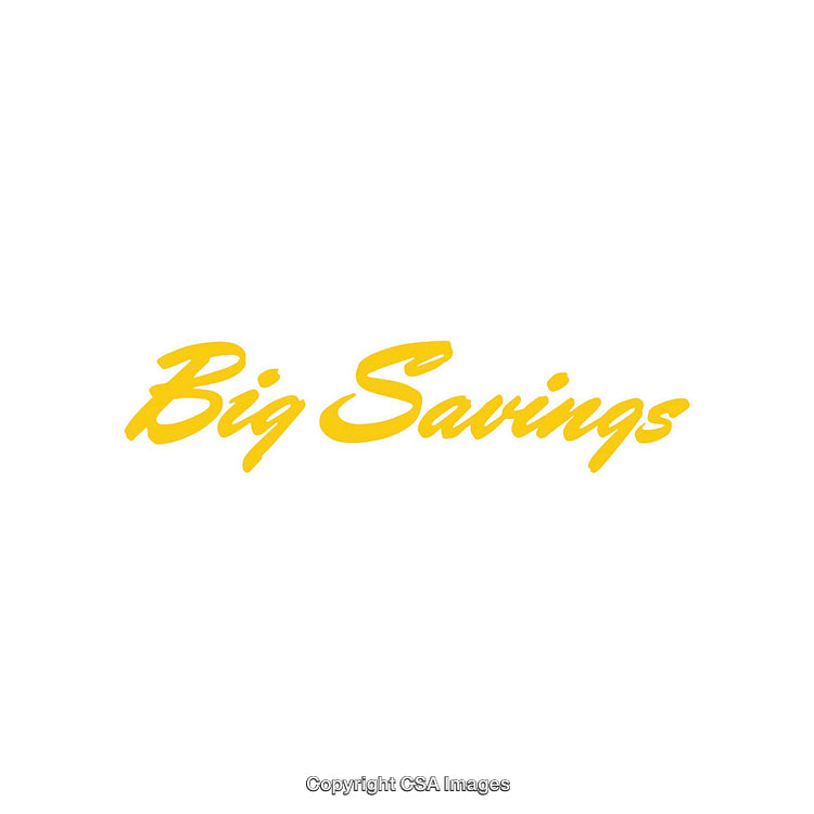 Big Savings Text in Yellow on a Plain White Background