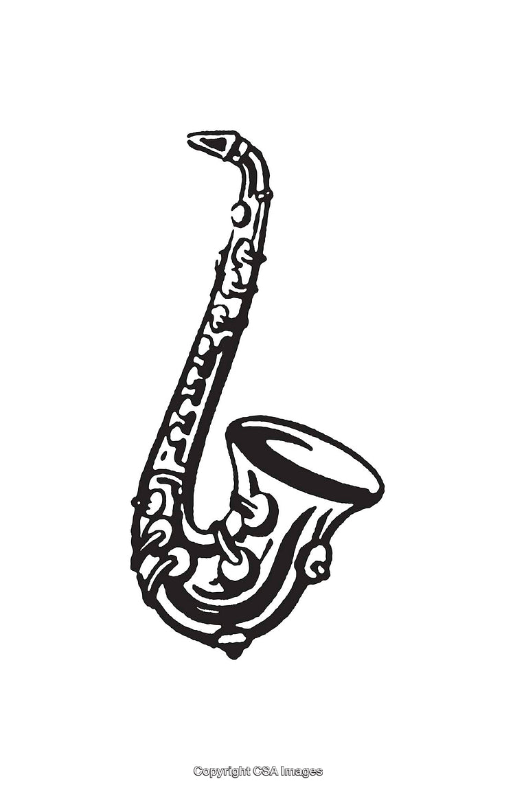 Black and White Line Art of a Saxophone in Minimalistic Style