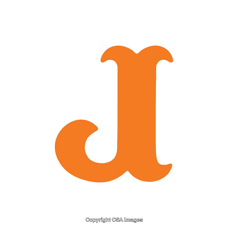 Orange Retro Letter J Isolated on White Background