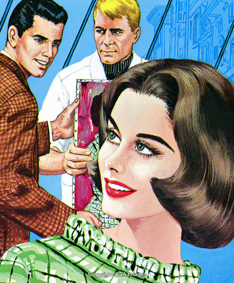Vintage Style Illustration of Happy Friends Interacting During a Pleasant Day