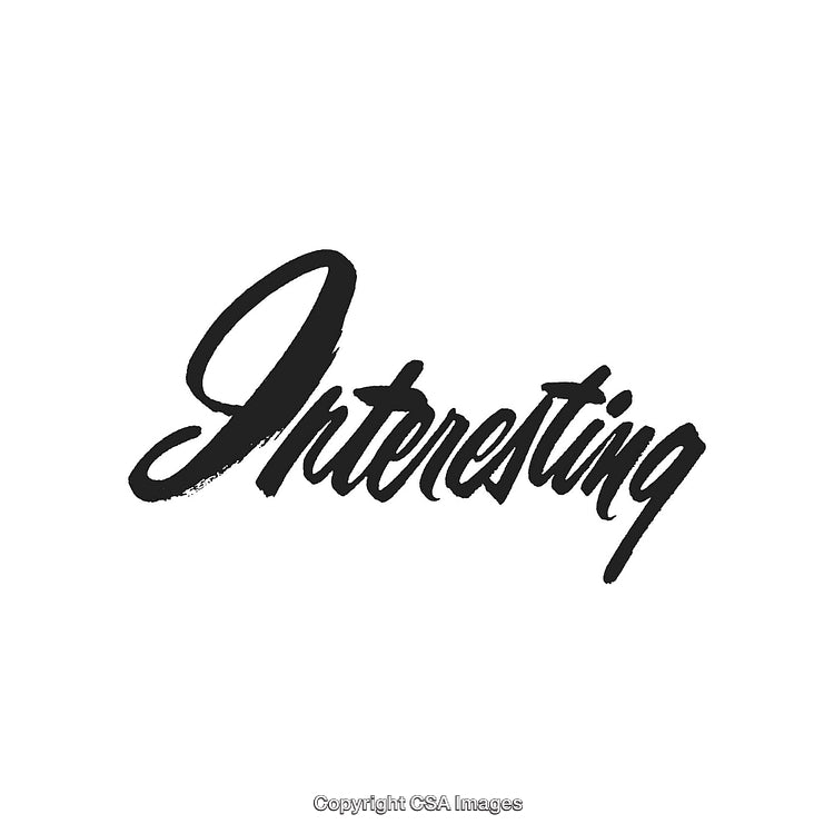 Black Brush Script Bold Lettering Word Interesting on White Background
