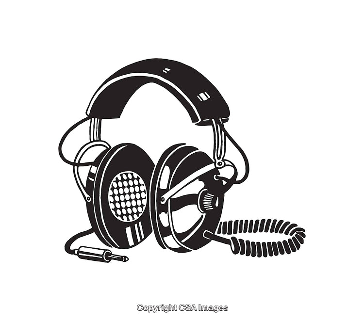 Black And White Retro Headphones Line Art Illustration
