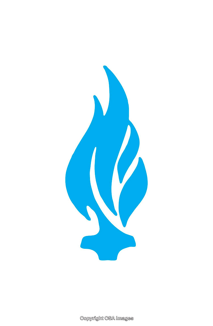 Blue Flame Icon Representing Energy or Inspiration on White Background