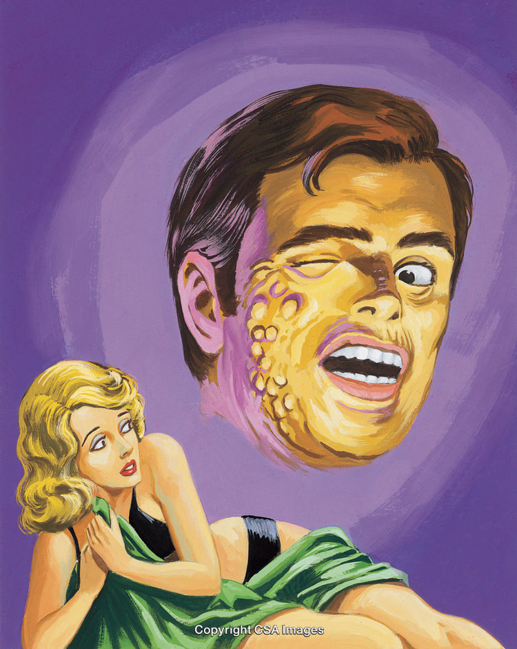 Illustration of a Dramatic Scene with Retro Styled Individuals and Expressions