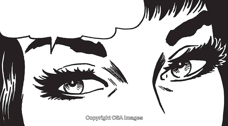 Pop Art Style Eyes With Thought Balloon Outline in Black and White