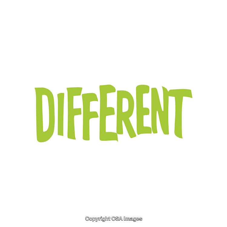 Unique Green "Different" Text Art Standing Out on White Background