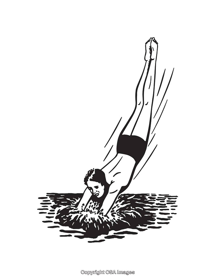 Black And White Line Art of a Person Diving Into Water