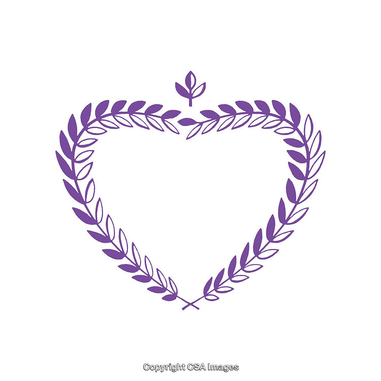 Purple Heart-Shaped Laurel Wreath Illustration on a White Background