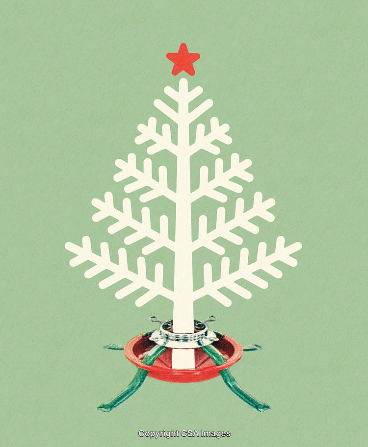 Minimalist Christmas Tree Design With Red Star and Festive Decorative Base