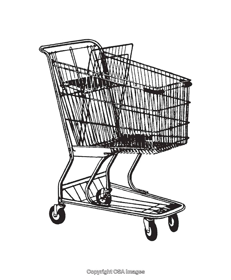 Black and White Line Art of a Shopping Cart