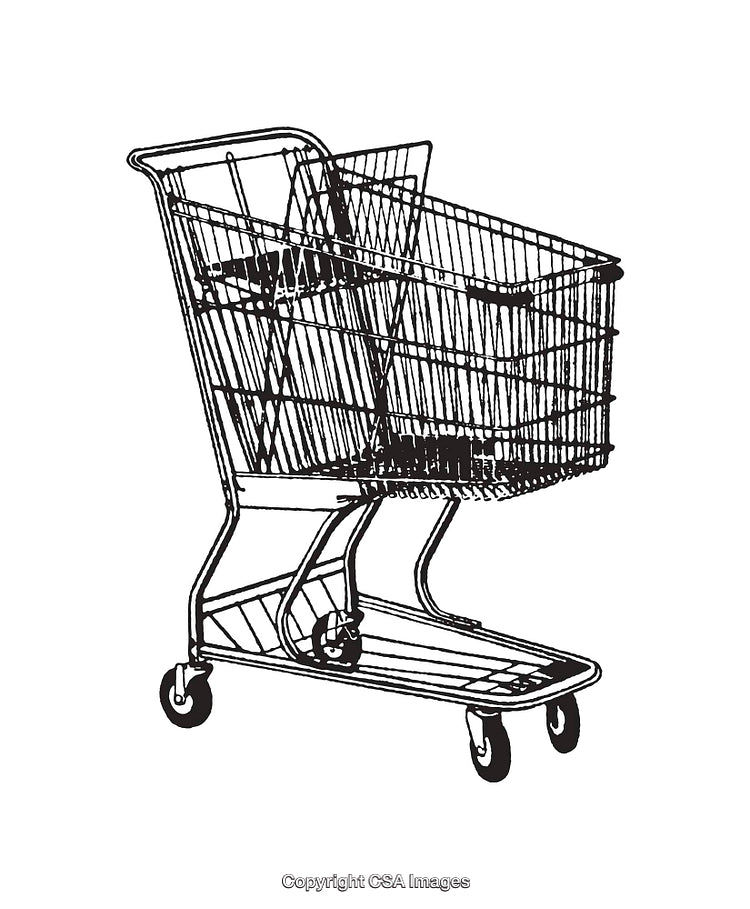 Black and White Line Art of a Shopping Cart