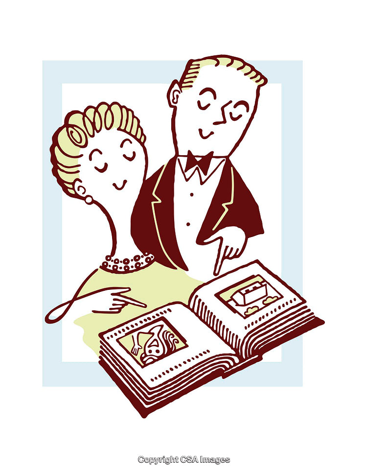 Retro Illustrated Couple Enjoying a Photo Album Together