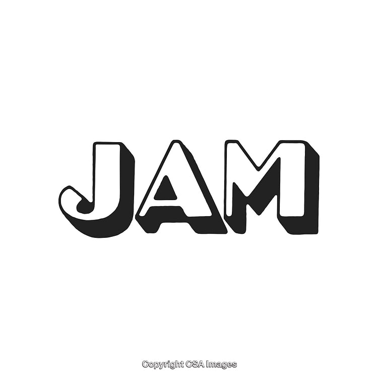 Creative 3D Typography Rendering of the Word JAM in Bold Black Text