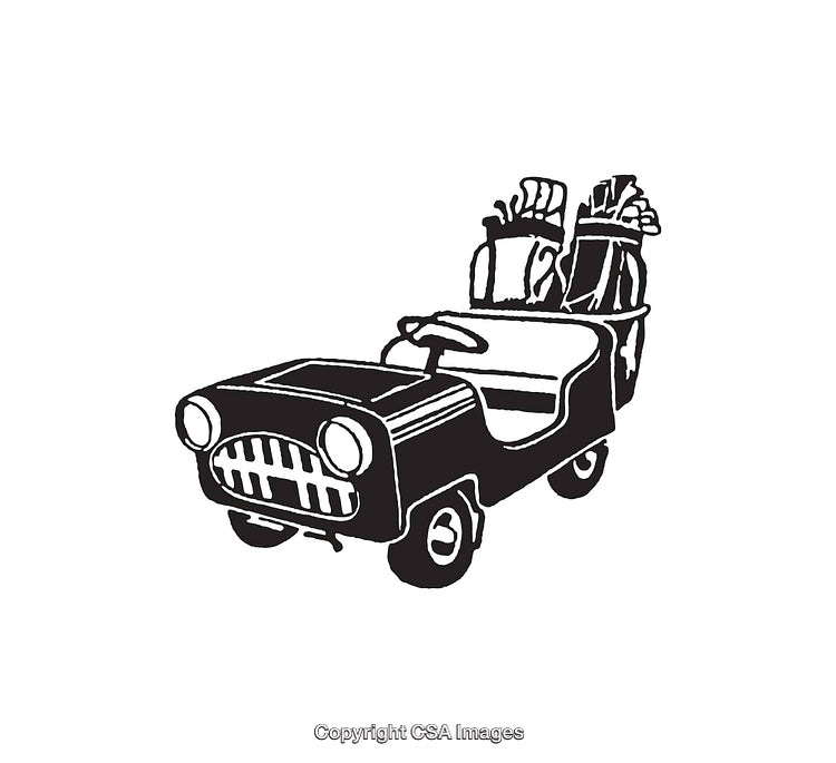 Illustration of a Golf Cart Full of Supplies in Black and White Style
