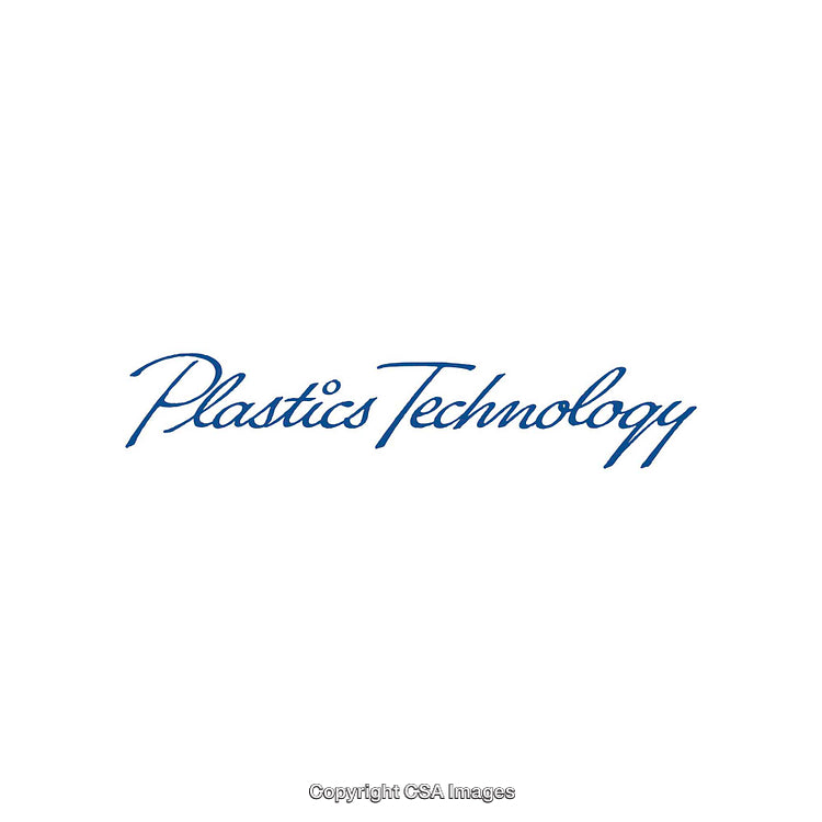 Blue Script Plastics Technology Text on White Background