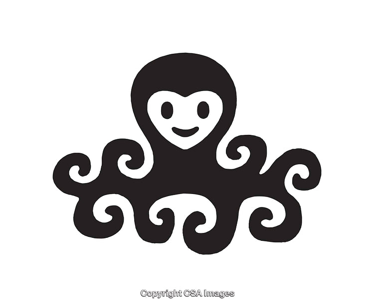 Playful Octopus Icon with Heart-Shaped Face in Black and White